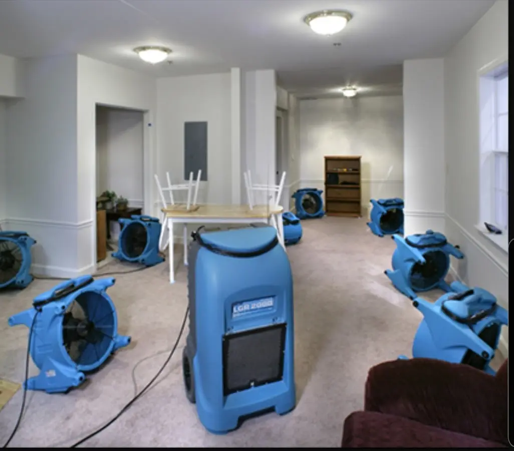Air movers and dehumidifier setup for Water Damage Restoration in Moosic